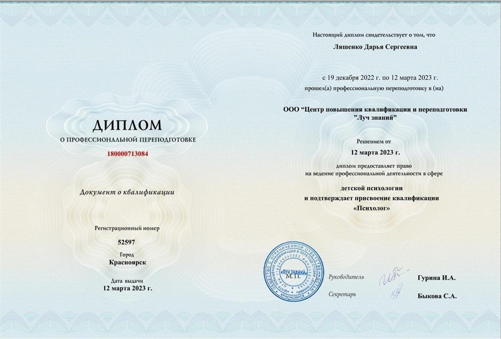 Диплом Психолог