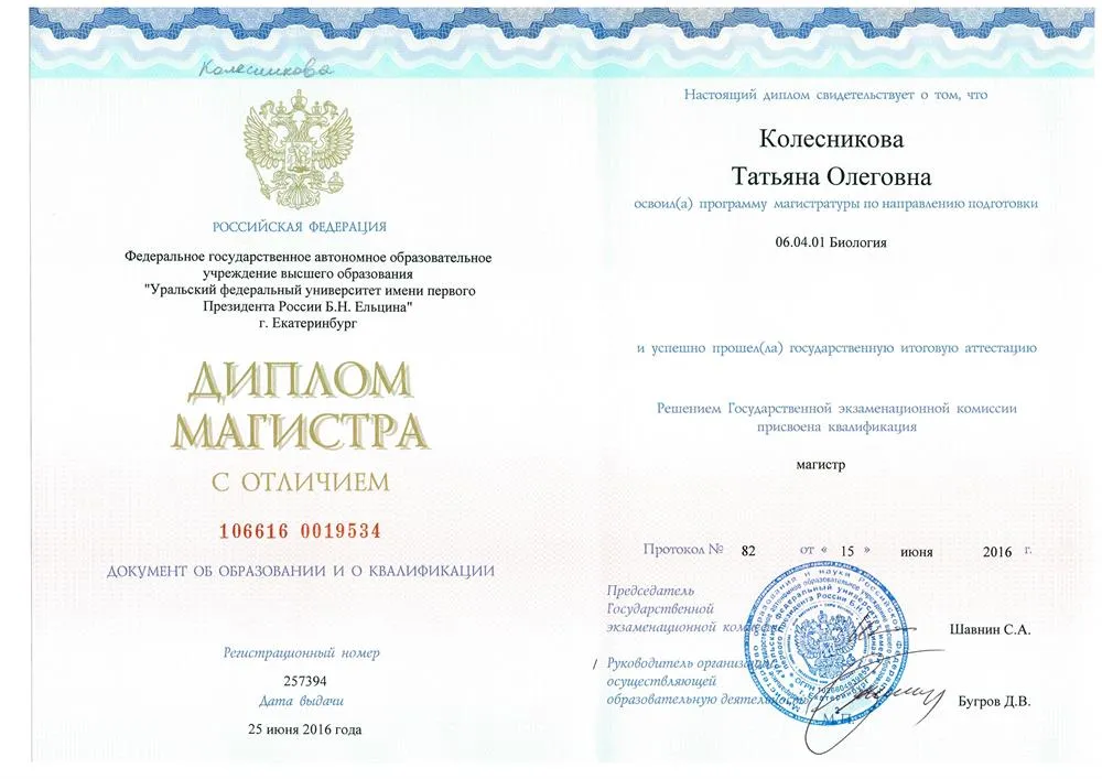 Диплом магистра с отличием