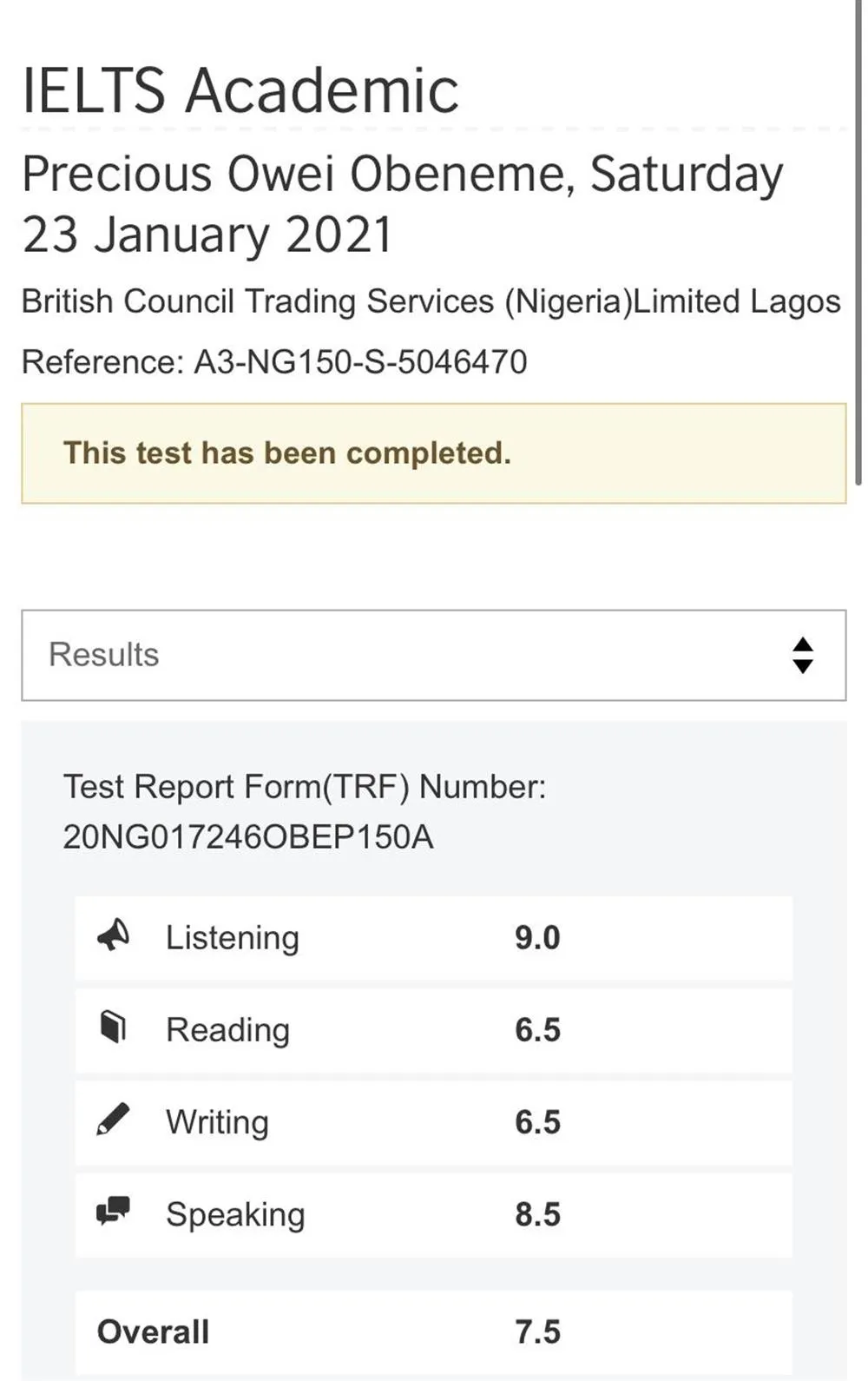 IELTS Result