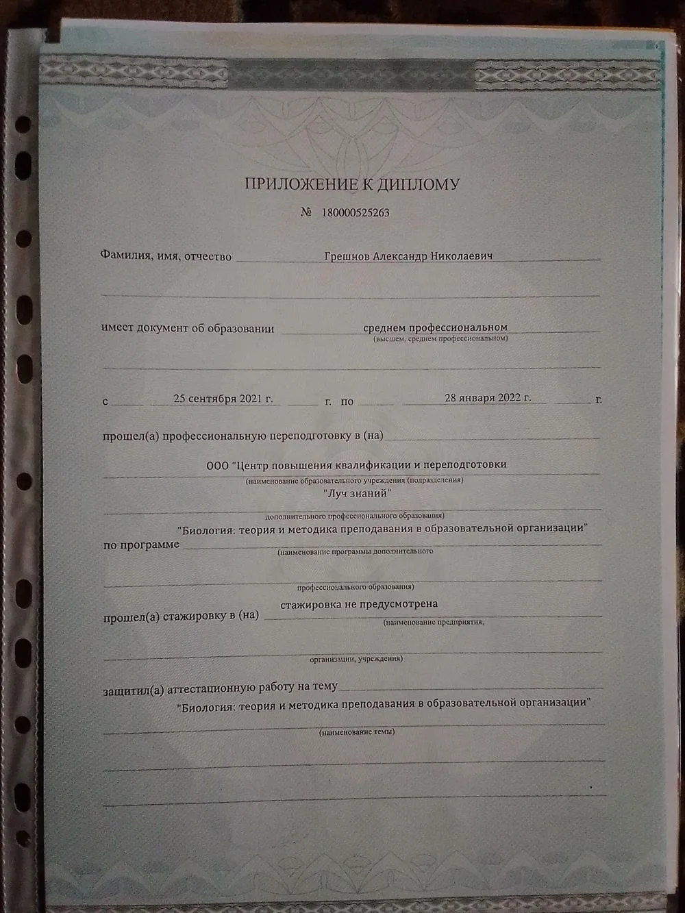 Приложение к диплому