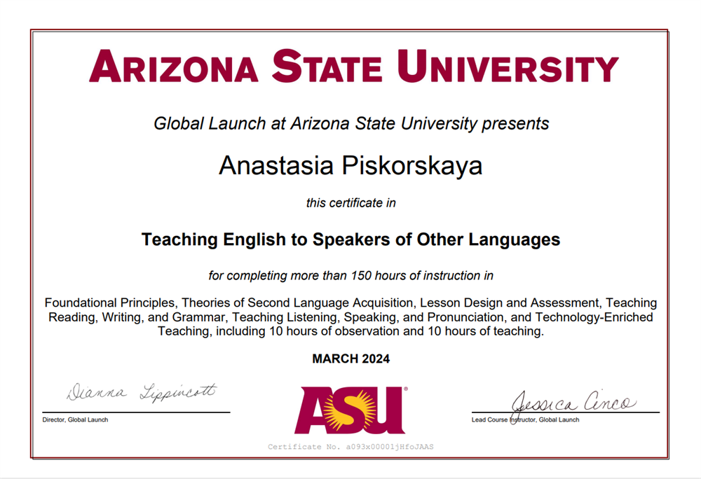International certificate TESOL