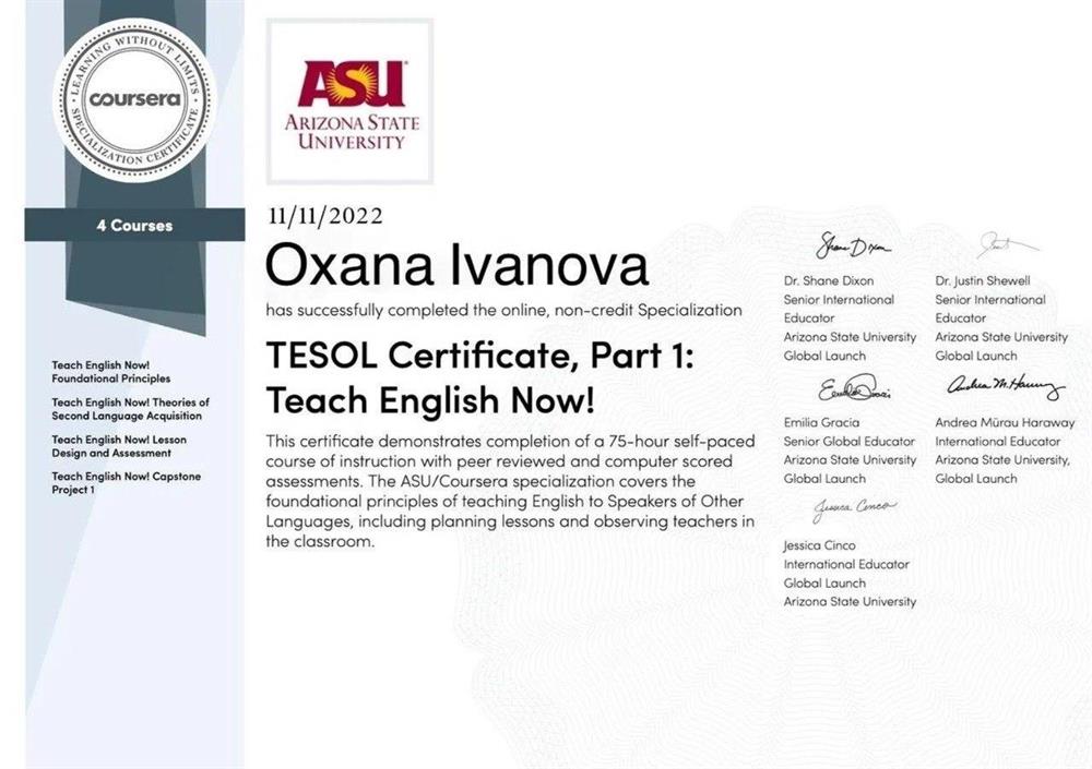 Certificate, Arizona State University, 2022- Tech English Now course 