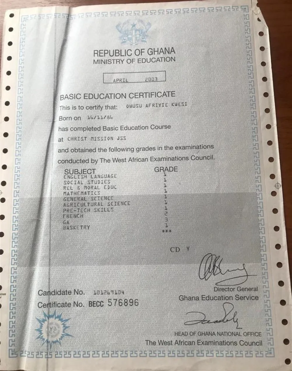 BECE CERTIFICATE