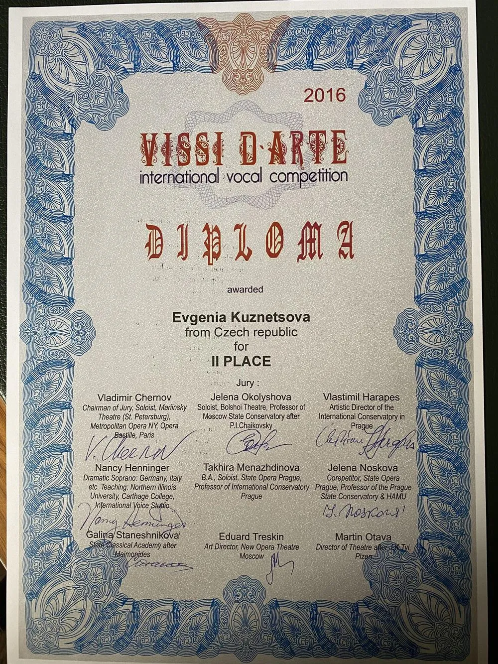 Международный вокальный конкурс “Vissi d’arte” г. Прага, Чехия
