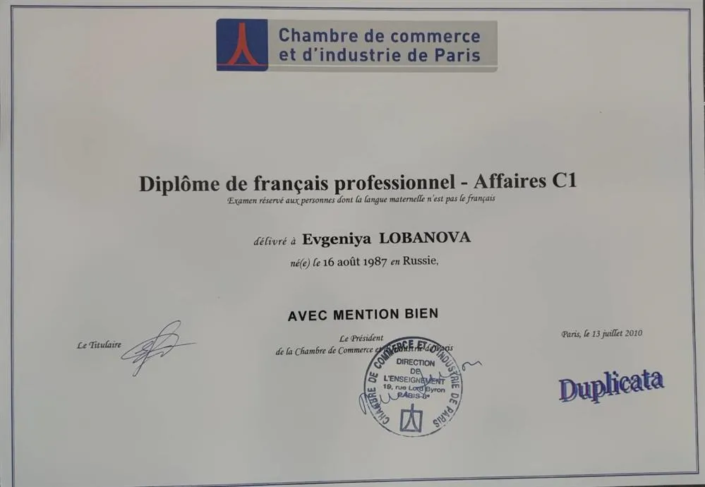 DIPLOMES DE FRANCAIS PROFESSIONNEL (DFP) C1