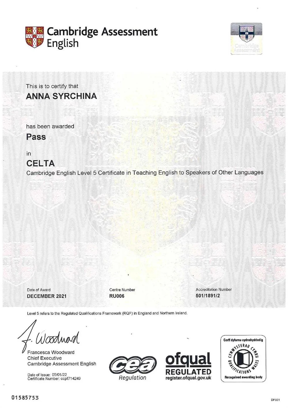 CELTA (Certificate in teaching English to speakers of other languages)