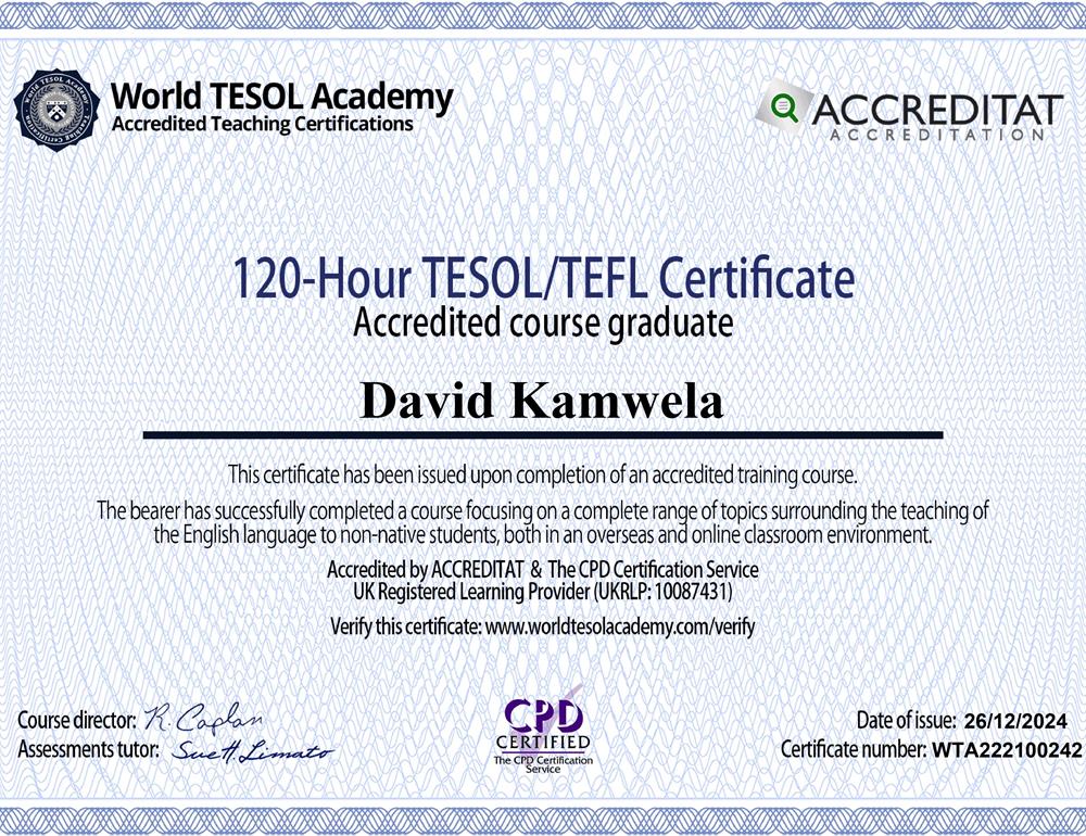 ESL World TESOL Academy Certificate