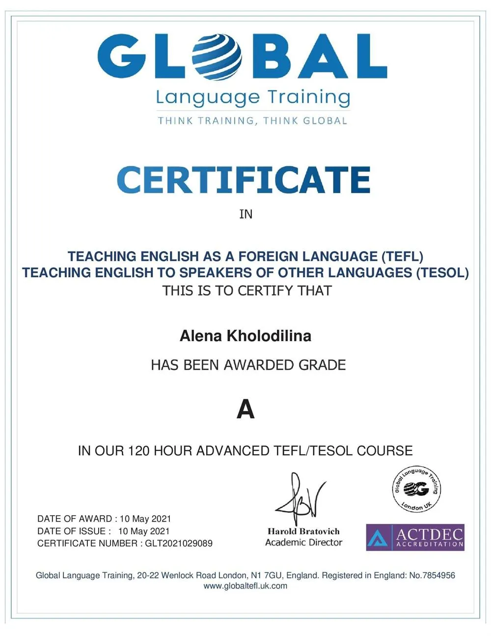 Сертификат международного преподавателя TEFL/TESOL 