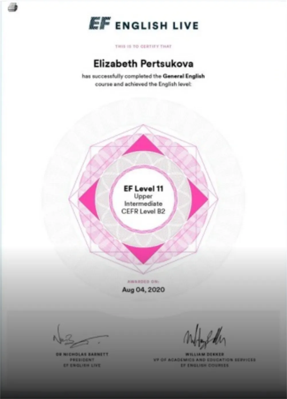 EF Certificate 