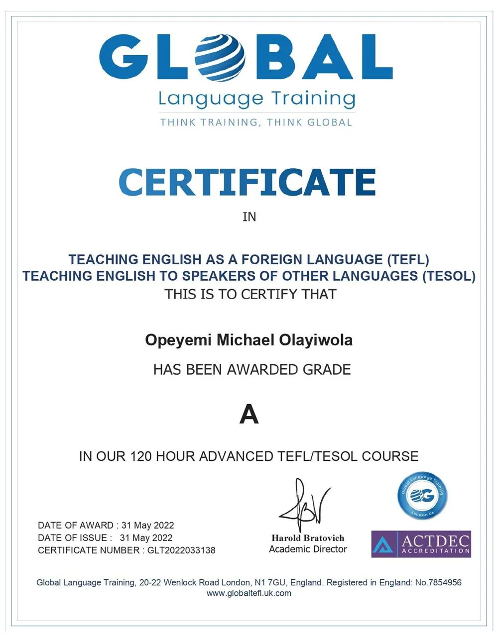TEFL/TESOL Certificate