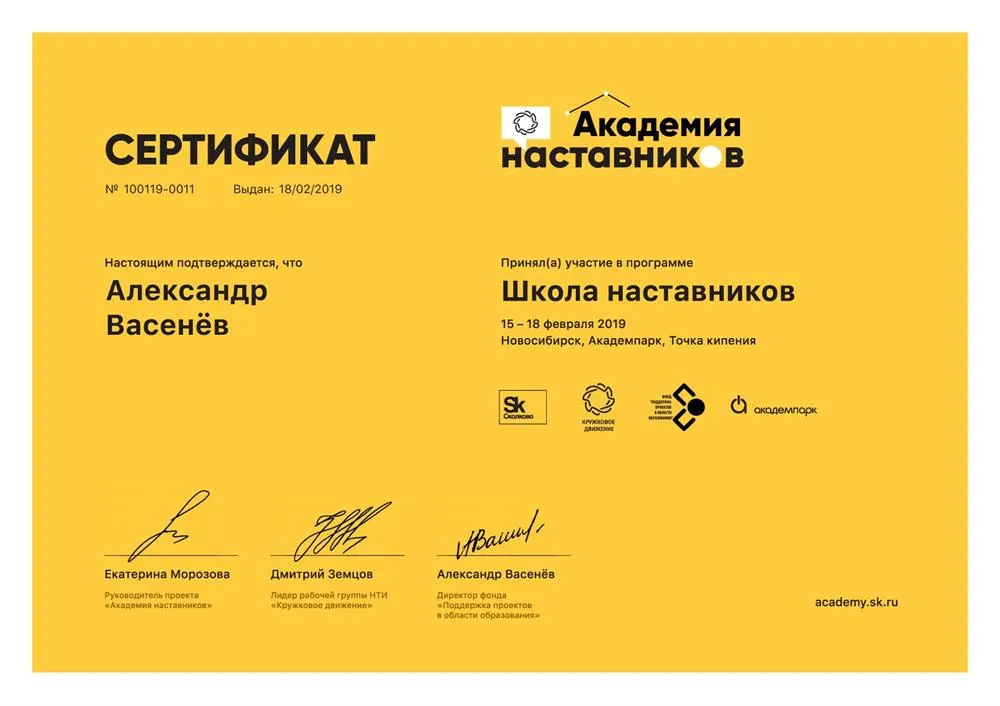 Сертификат "Школа Наставников"
