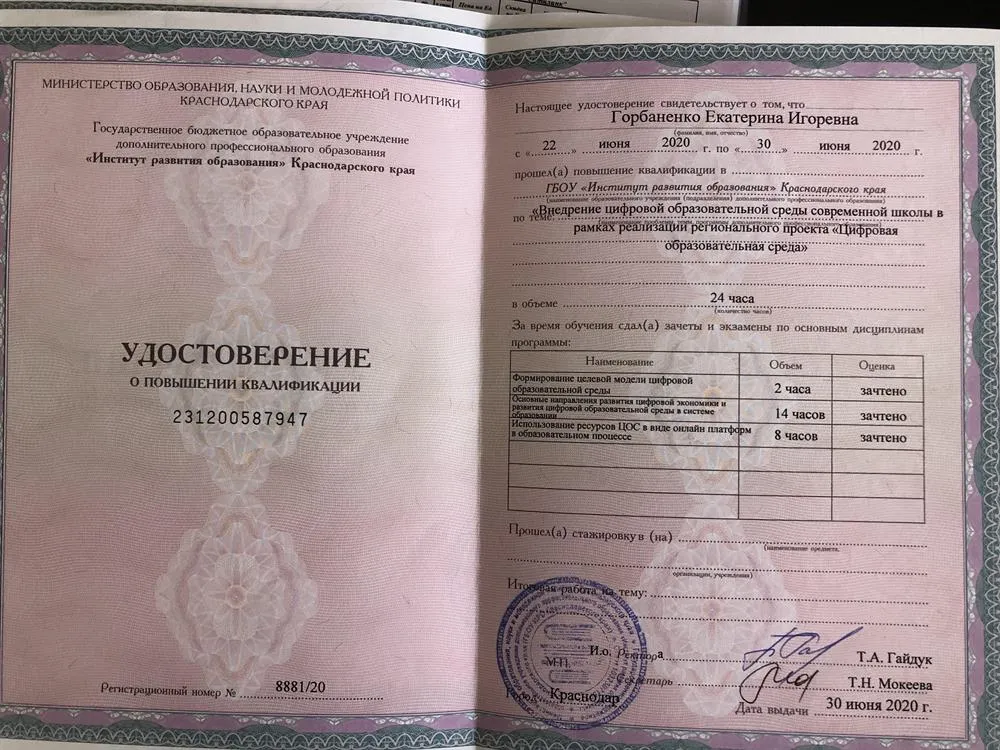 Удостоверение о повышении квалификации