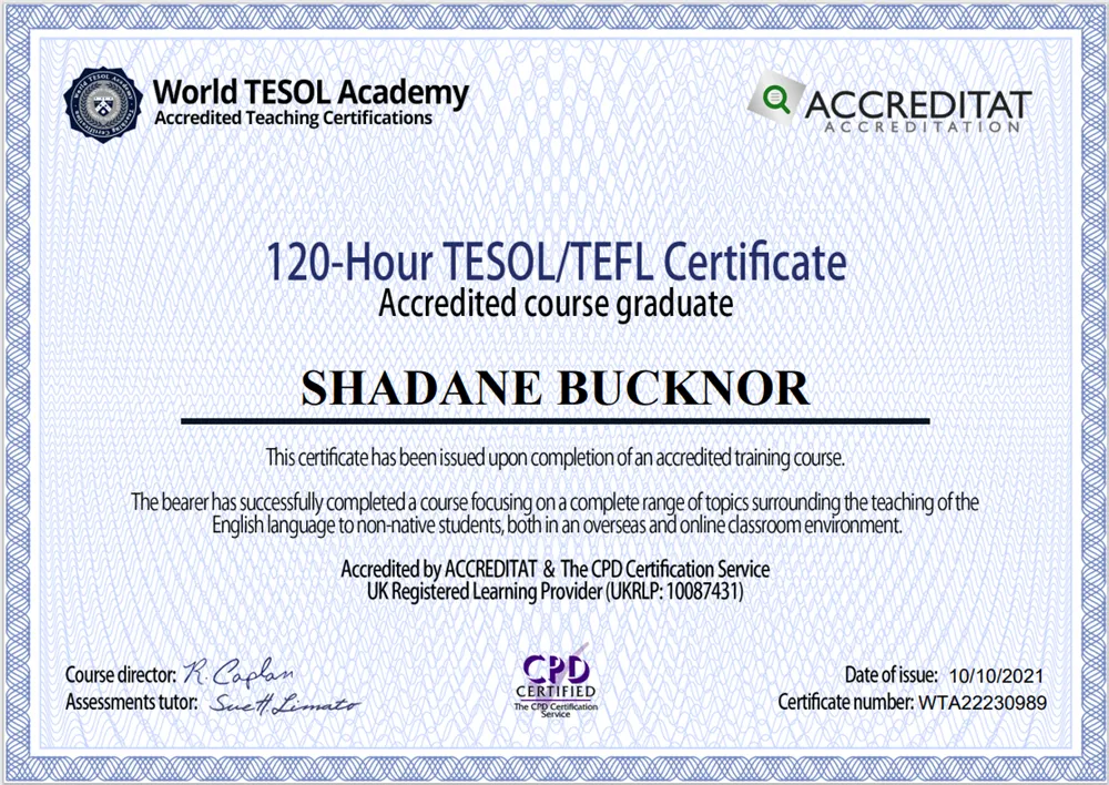 TEFL/TESOL certificate