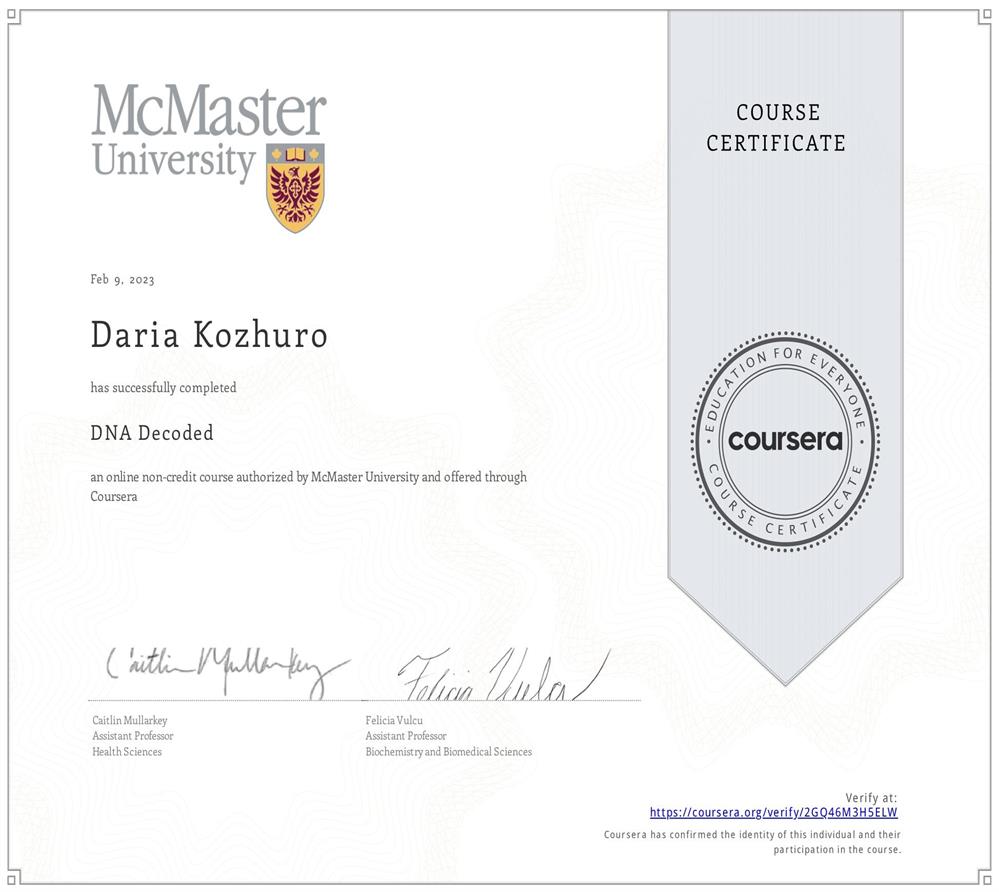 DNA Decoded specification McMaster University through Coursera