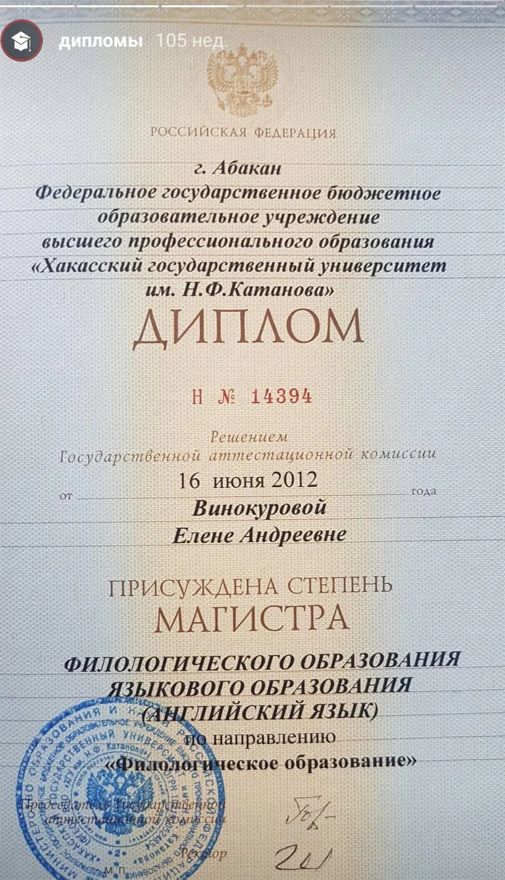 Диплом магистра. Английский язык в высшей школе