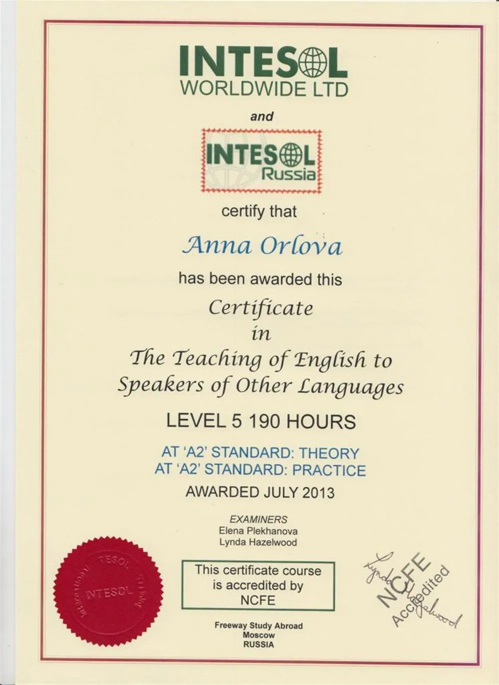 The teaching of English to foreign speakers of other languages 