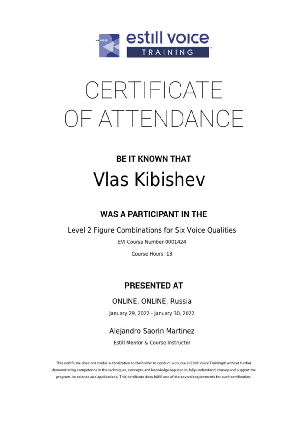 Estill voice course 2 level