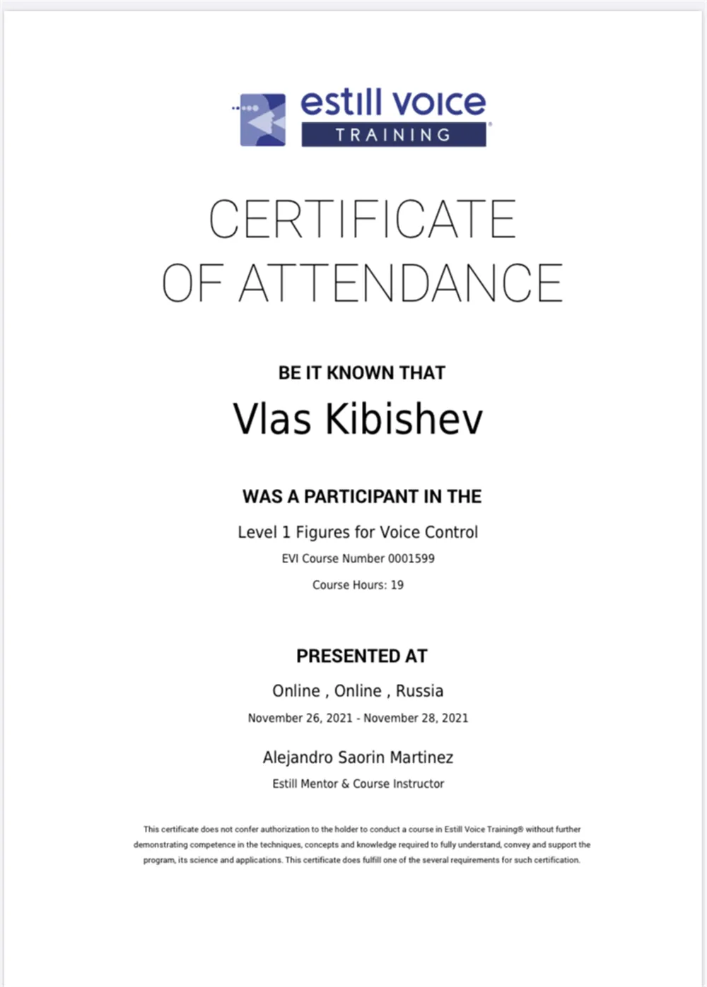 Estill voice course 1 level