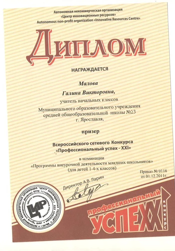 Диплом сетевого конкурса