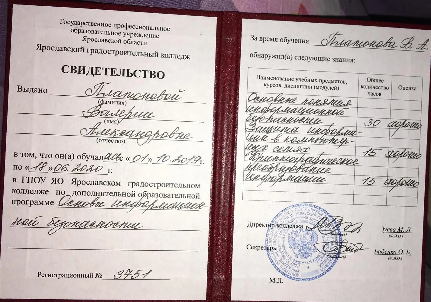 Свидетельство о доп образовании к основному образованию