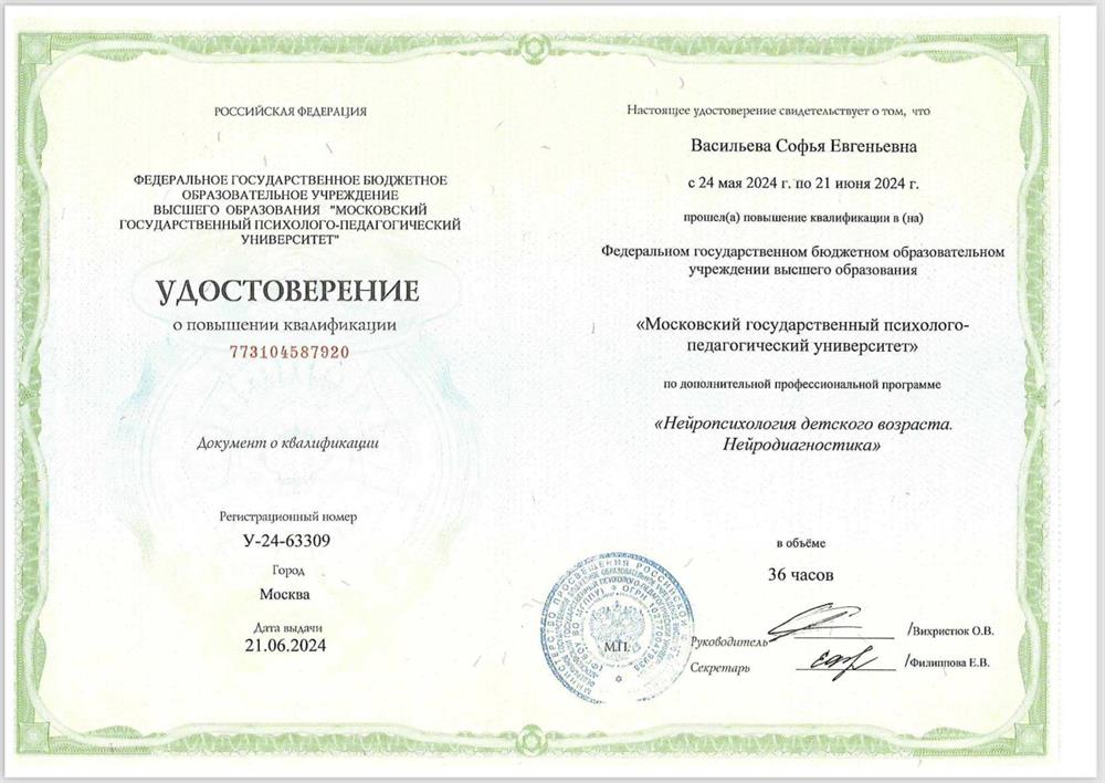 Диплом МГППУ - Нейропсихология детского возраста