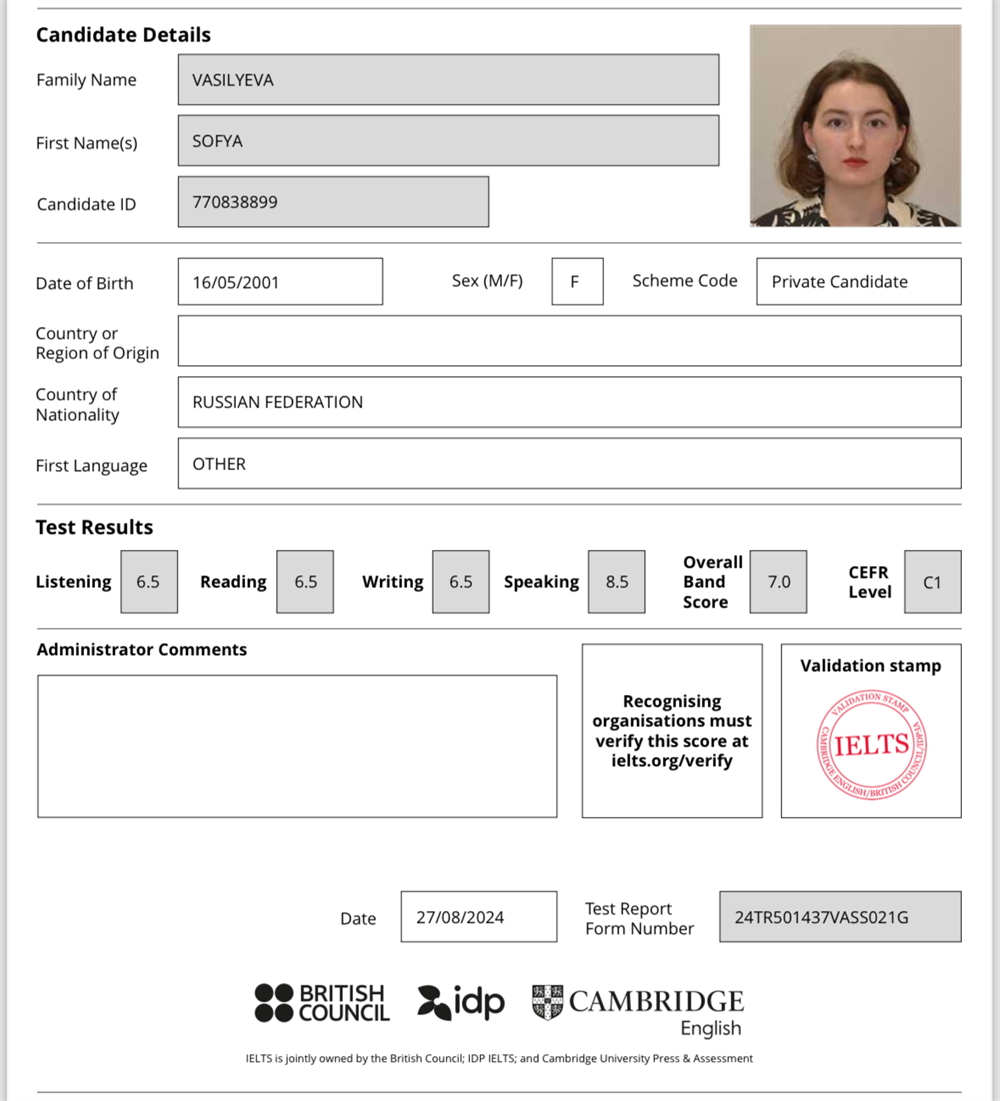 Сертификат Ielts c1