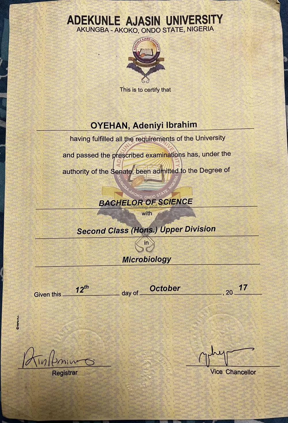 Bachelor’s Degree Certificate