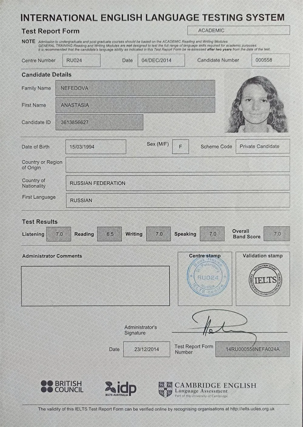 IELTS Certificate