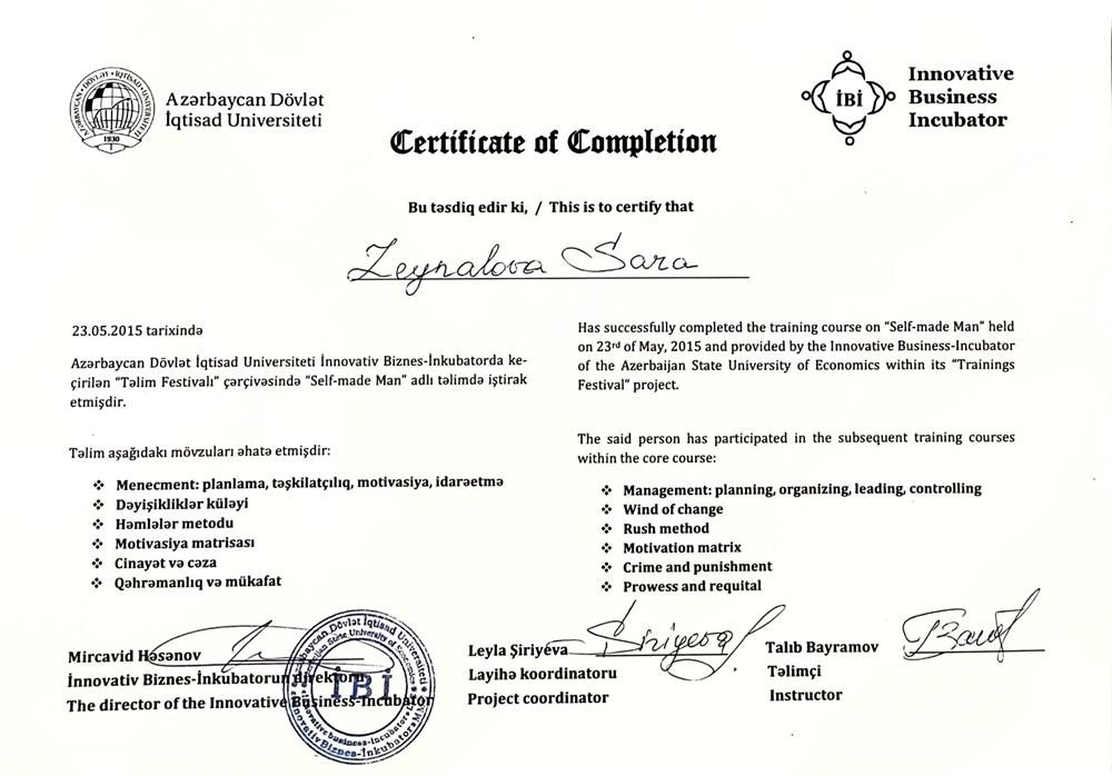 Certificate of completion 