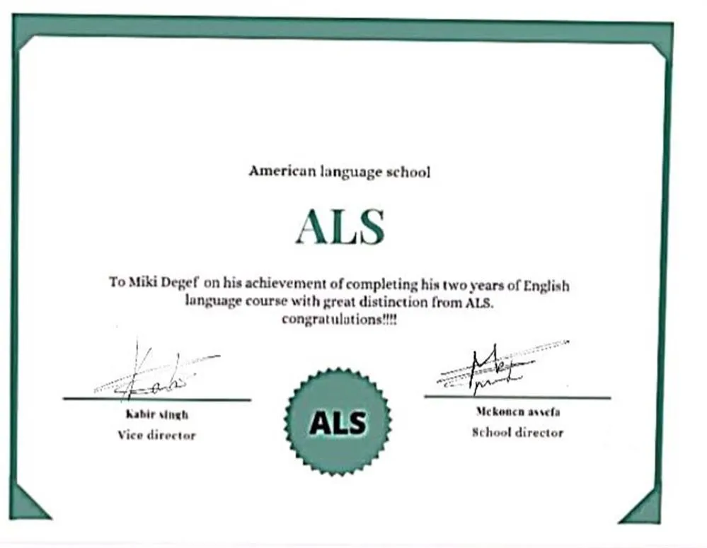 Certificate from my special English language school