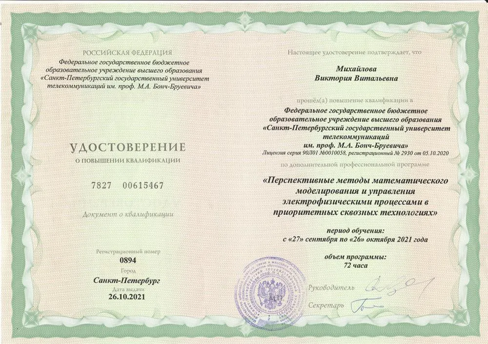 Удостоверение о повышении квалификации 261021