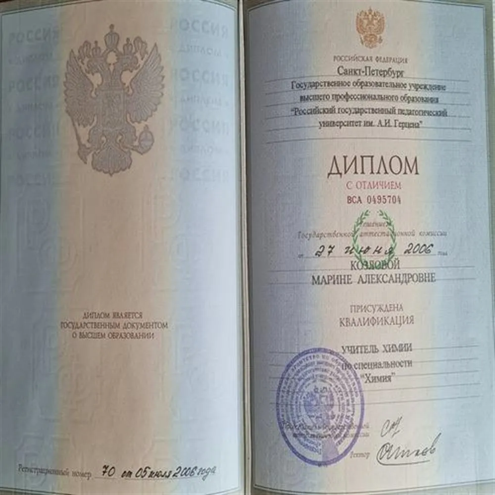 Диплом РГПУ имени А.И. Герцена, 2006 г.