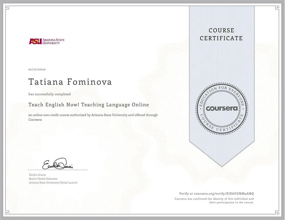 Course certificate