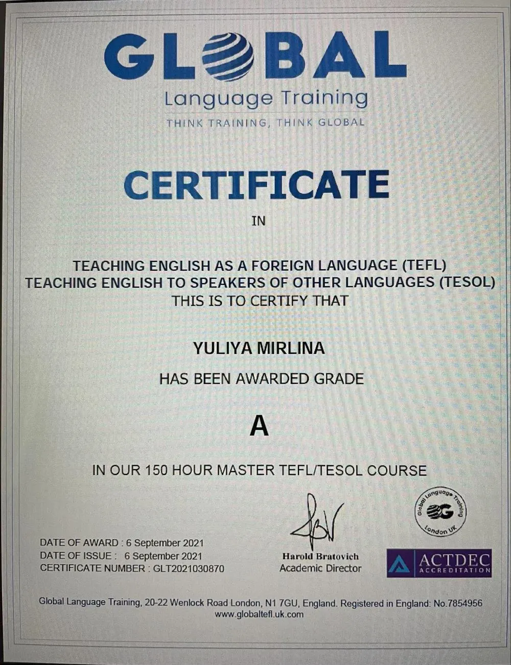TEFl, TESOL CERTIFICATE