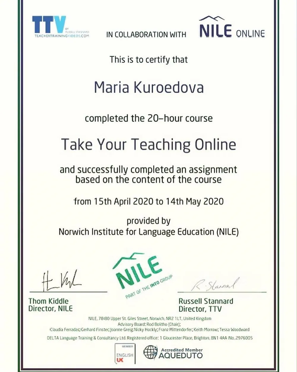 Курс "Take Your Teaching Online" от NILE-Online, Norwich, UK