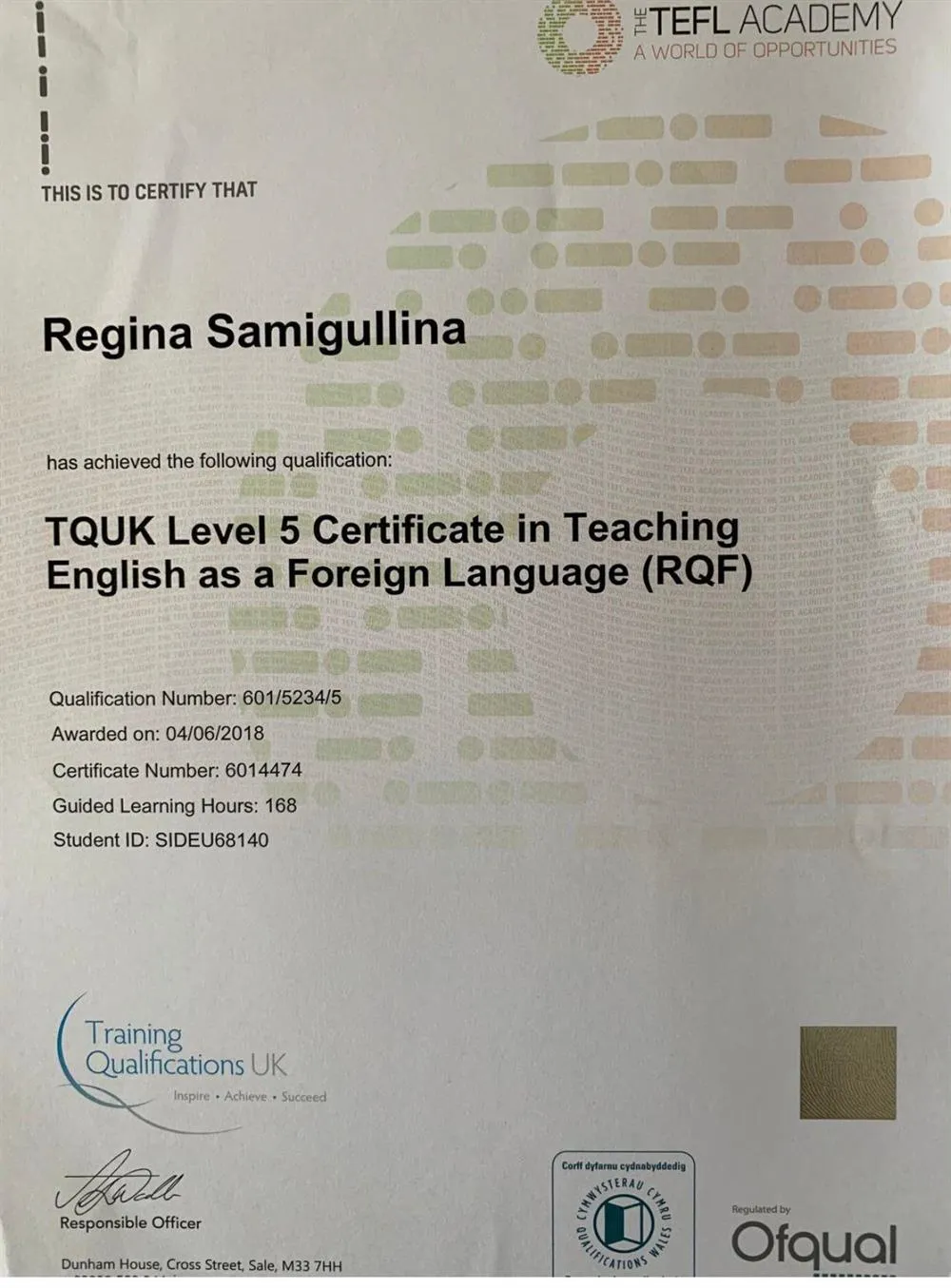 Сертификать TEFL