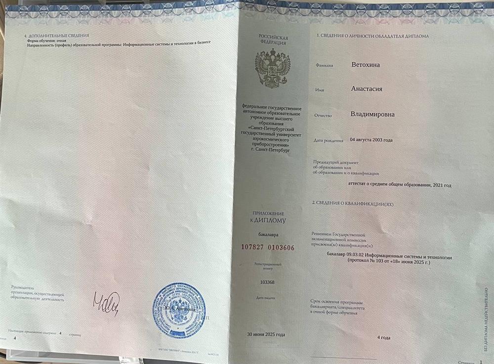 Документ о получении высшего образования