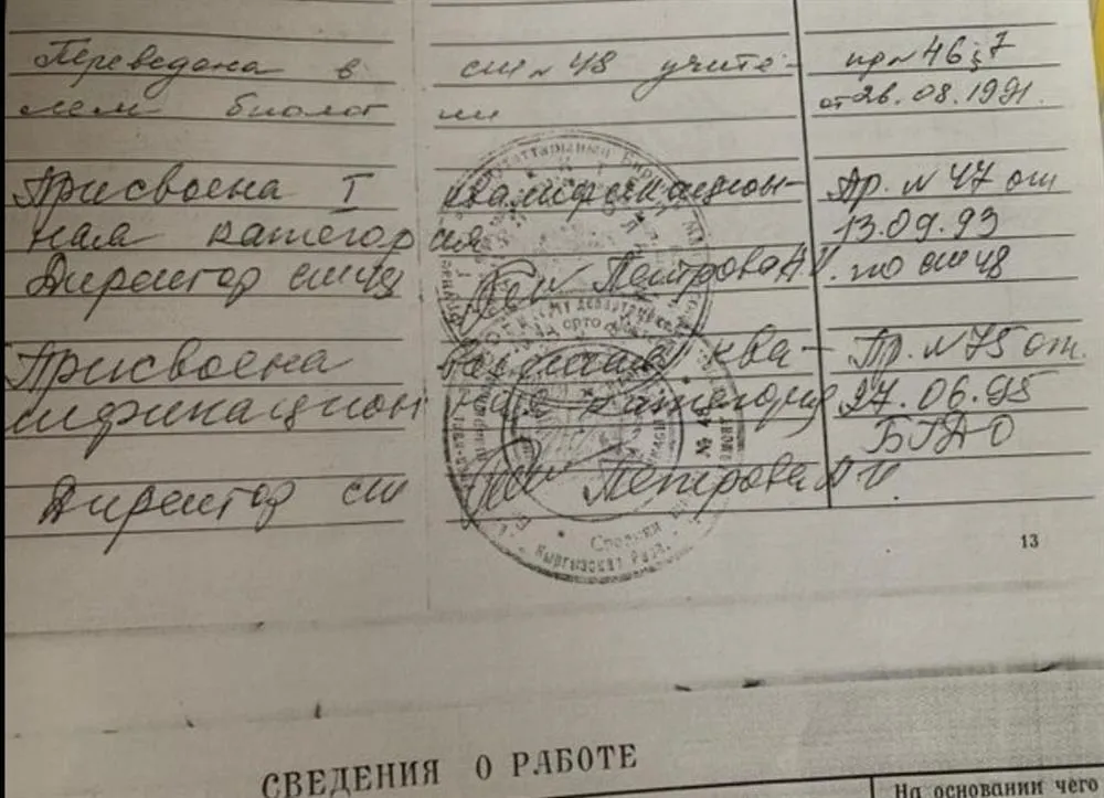 Запись в трудовой книжке о присвоении I  категории аттестационной комиссией 