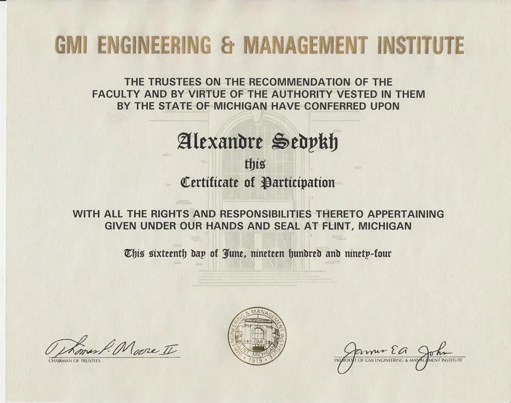 Certificate GMI Engineering & Management Institute