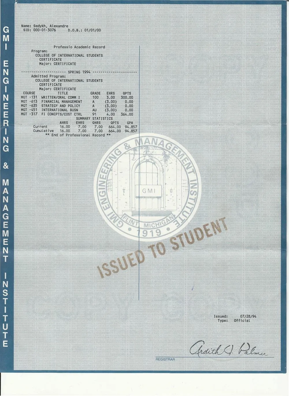 Transcript GMI Engineering & Management Institute
