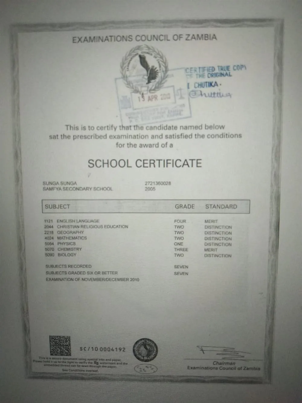 School certificate