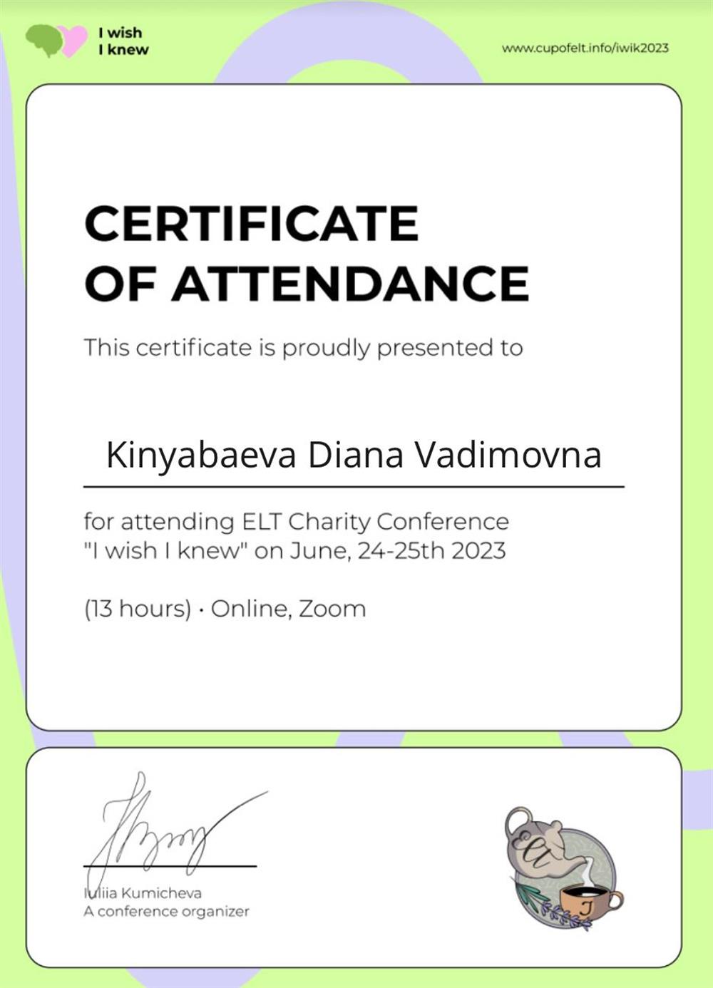 Сертификат о посещении конференции для преподавателей 