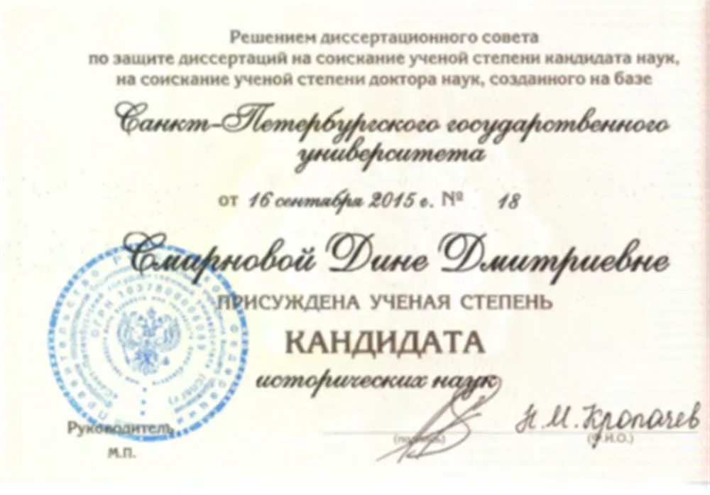 Диплом кандидата исторических наук