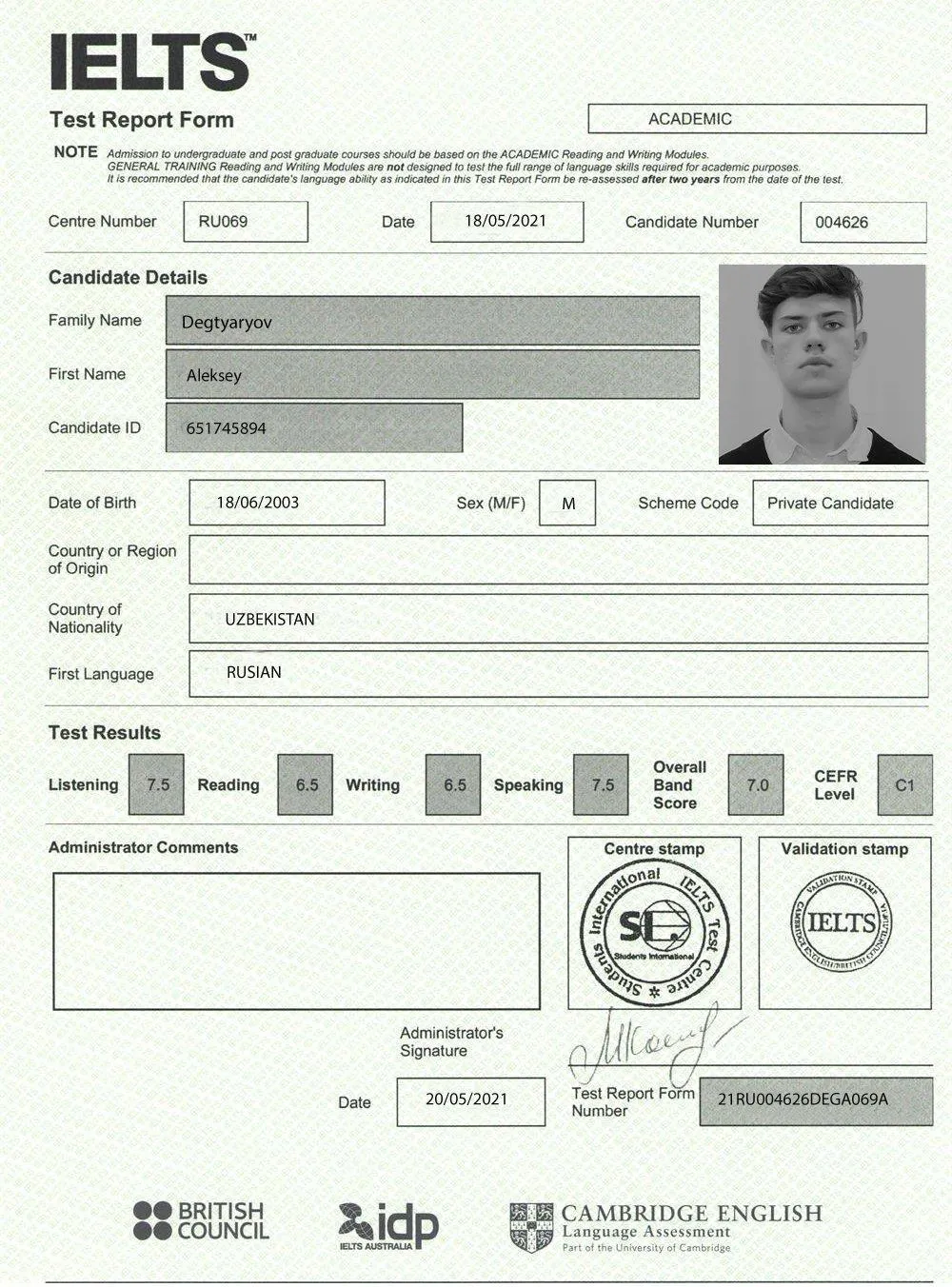 Сертификат IELTS 