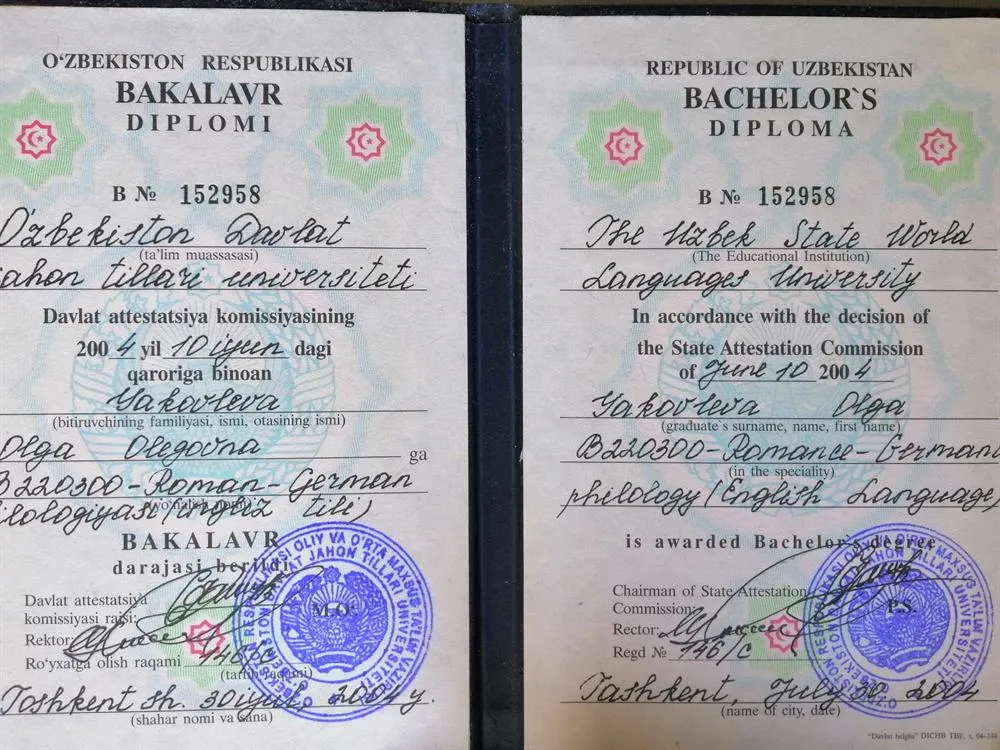 Диплом о присвоении степени Бакалавра 
