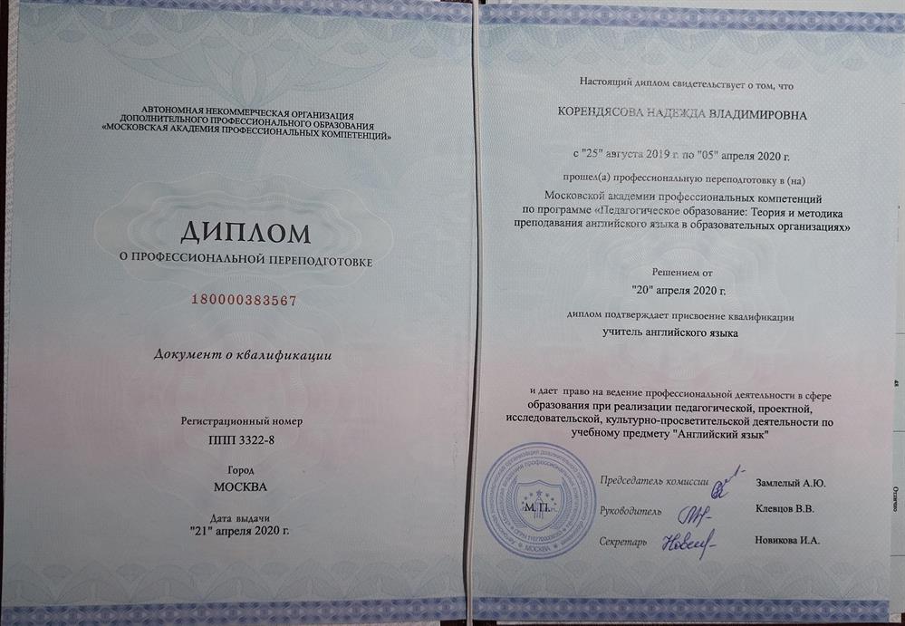 Диплом о профессиональной переподготовке