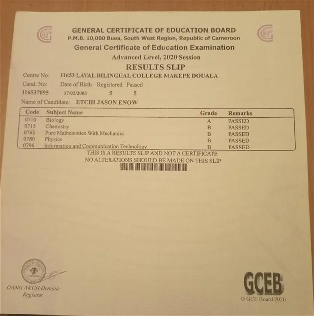 ADVANCED LEVEL CERTIFICATE