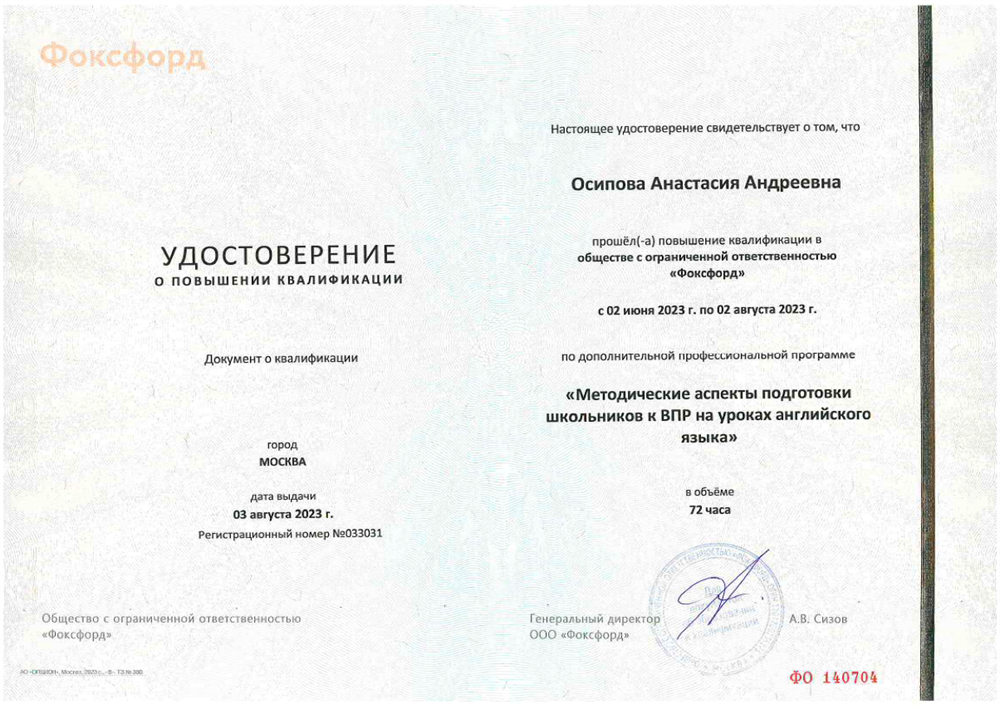 Методические аспекты подготовки школьников к ВПР на уроках английского языка