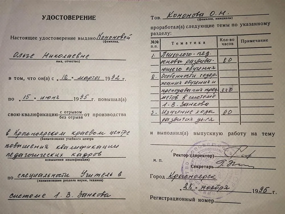 Удостоверение Учитель в системе РО 