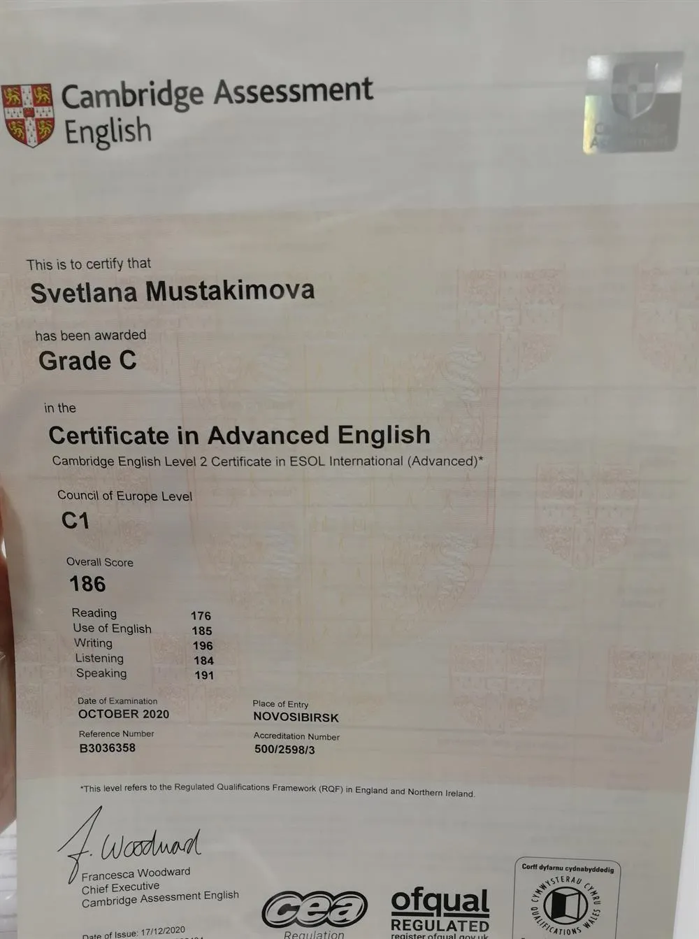 Certificate in Advanced English